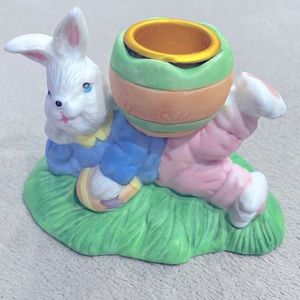 Vintage YMT Int. Easter Dreams Porcelain Bisque Bunny Candle Handcrafted Holder